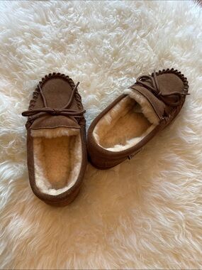 BearPaw Kids Chestnut Brown Suede Shearling Moccasins